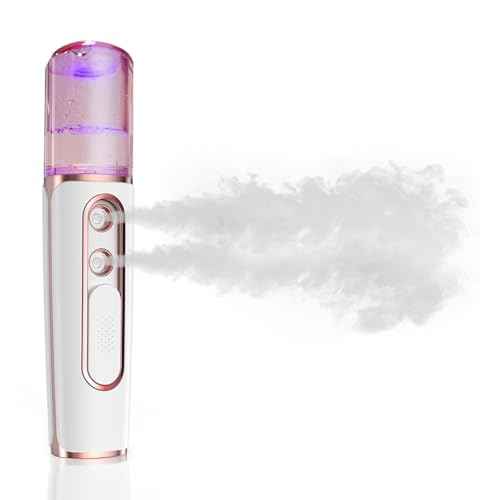 withthesun Nano Facial Mister, Cool Mist Face Steamer with 2 Spray Nozzle, USB Rechargeable, Visual Water Tank, Nano Mister for Eyelash Extensions, Skin Care, Daily Makeup, Deep Hydrating-Pink