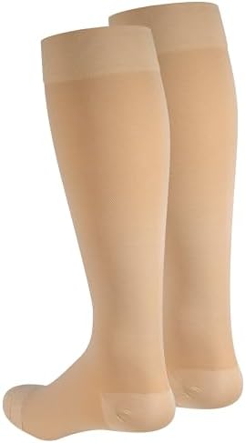 NuVein Medical Compression Stockings, 20-30 mmHg Support for Women & Men, Knee Length, Closed Toe, Beige, Large