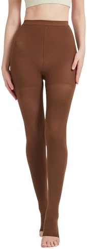 MGANG Medical Compression Pantyhose for Women & Men, 20-30mmHg Graduated Compression Support Tights, Open Toe, Opaque Waist High Compression Stockings for Edema, Varicose Veins, Flight, DVT, Brown M