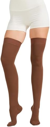 MGANG Medical 15-20 mmHg Compression Stockings for Women & Men, Pair, Thigh High Graduated Compression Socks, Closed Toe, Opaque, Support for Varicose Veins, Edema, DVT, Swelling, Flight, Brown 4XL