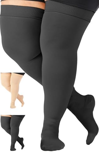ABSOLUTE SUPPORT Plus Size Thigh Hi Compression Stockings for Men & Women 20-30mmHg, Opaque Over Knee Compression Socks with Wide Calf for Postpartum, Achilles Tendon, Embolism, DVT, Black, 3X-Large