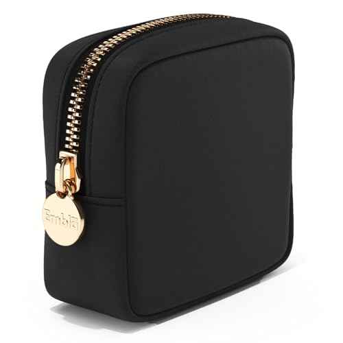 Embla Makeup Bag Travel Cosmetics Pouch and Toiletry Bag, Nylon Zipper Pouch Purse, Cute Make Up Organizer Storage Tote for Women Girls, Waterproof Travel Skincare Case, Small Makeup Bags, Black Noir