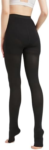 MGANG Medical Compression Pantyhose for Women & Men, 20-30mmHg Graduated Compression Support Tights, Open Toe, Opaque Waist High Compression Stockings for Edema, Varicose Veins, Flight, DVT, Black S