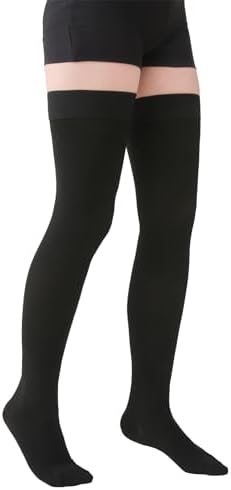 MGANG Medical 15-20 mmHg Compression Stockings for Women & Men, Pair, Thigh High Graduated Compression Socks, Closed Toe, Opaque, Support for Varicose Veins, Edema, DVT, Swelling, Flight, Black L