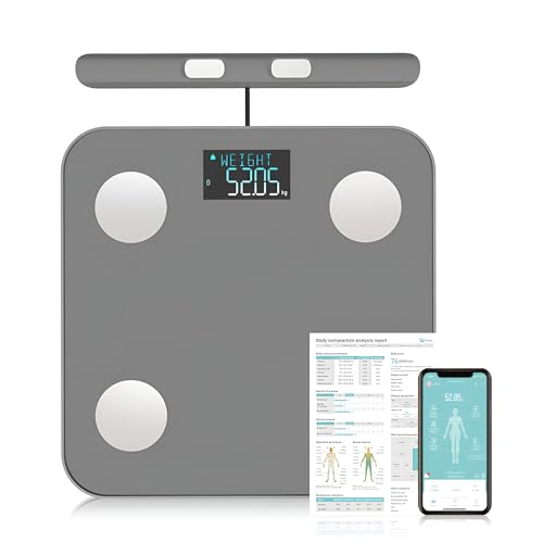 Fitdays Smart Body Fat Scale | Advanced 8-Electrode Technology for BMI/20+ Body Metrics | Full-Color LED & High Precision | Bathroom Weight Scale for Fitness/Weight Loss (FG2211LB-GREY)