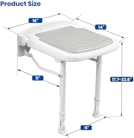 Wall Mounted Shower Seats, Support 550lbs, Adjustable Height Fold Down Shower Seat Wall Mounted, Folding Shower Bench Wall Mounted for Elderly-Adults-Pregnants-Seniors-Disabled