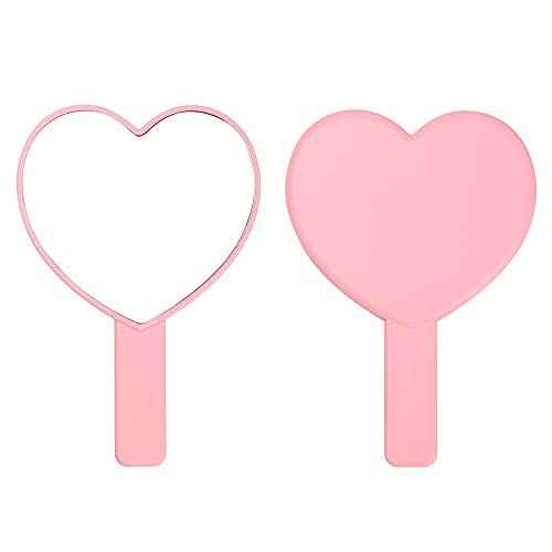 TBWHL Heart-Shaped Travel Handheld Mirror, Cosmetic Hand Mirror with Handle, Cute Hand held Mirror for Shaving Single-Sided Portable Travel Vanity Mirror for Men & Women (Pink, 1Pack)