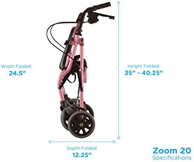 NOVA Medical Products Zoom Rollator Walker with 20” Seat Height, 20 Inch, Pink
