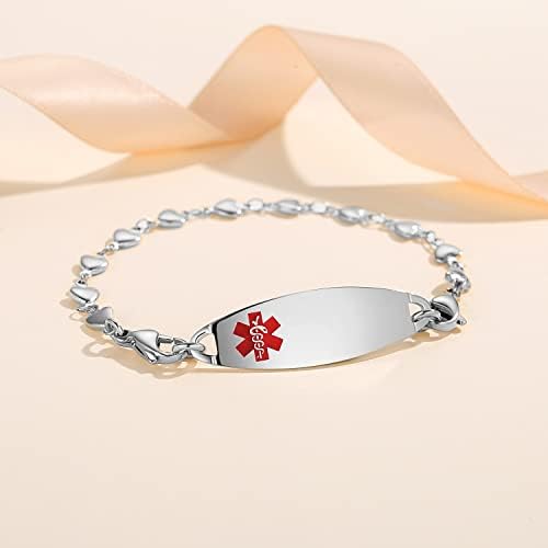 LinnaLove Heart Link Stainless Steel Interchangeable Medical Alert Bracelet
