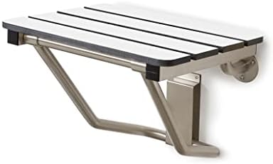 18" x 15" Phenolic White 3” Slats Folding Wall Mount Shower Seat Bench, ADA Compliant