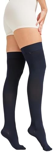 MGANG Medical 15-20 mmHg Compression Stockings for Women & Men, Pair, Thigh High Graduated Compression Socks, Closed Toe, Opaque, Support for Varicose Veins, Edema, Swelling, Flight, Navy Blue 3XL