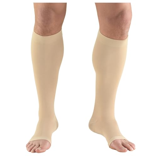 Truform 20-30 mmHg Medical Compression Stockings, Aloe Infused Microfiber, Knee High, Open Toe, Beige, 3X-Large