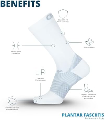 OS1st FS4 Crew length Plantar Fasciitis Socks for relief from heel and arch pain, swelling, and painful plantar fasciitis