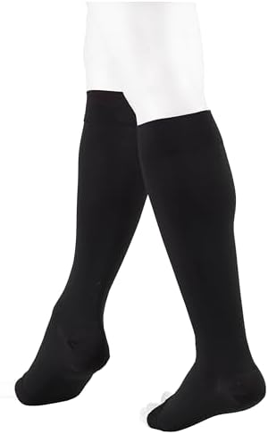 NuVein Medical Compression Stockings, 30-40 mmHg Support, Women & Men Knee Length, Open Toe, Black, Small