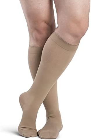 SIGVARIS Men’s DYNAVEN Closed Toe Calf-High Socks 30-40mmHg - Small Long - Light Beige