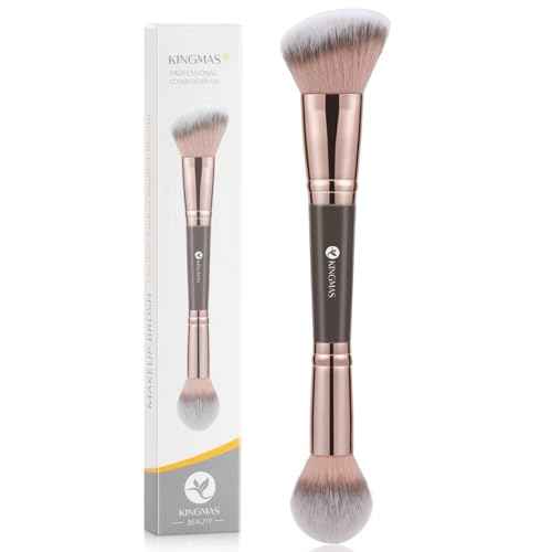 KINGMAS Foundation Makeup Brush, Double-ended Angled/Round Top Contour Brush for Beauty Blending Liquid Powder, Concealer Cream Cosmetics Blush Makeup Brush (Brown)