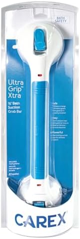 Carex Suction Shower Grab Bar – 16” Ultra Grip Shower Handle - Dual Locking Grab Bars for Bathtubs and Showers – Seniors, Disabled, Handicap, Elderly Assistance Product