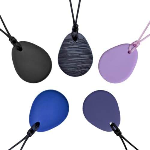 Munchables Tear Drop Chew Necklace - Sensory Chewable Jewelry (Wavy Charcoal)