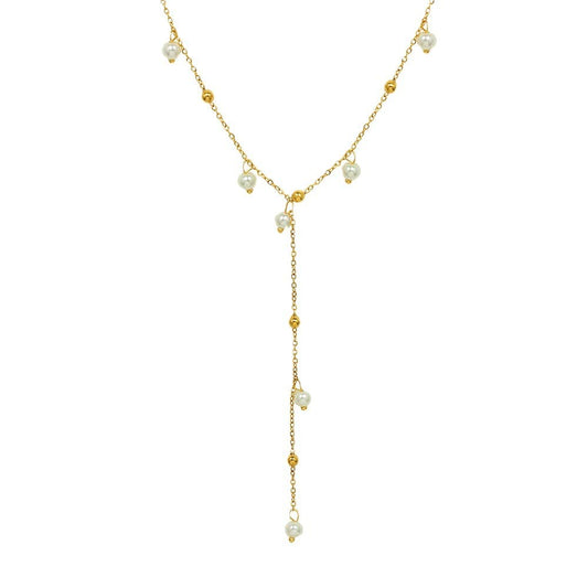 18K Gold Pearl Pendant Necklace, Freshwater Pearl Y-shaped Necklace, Women's Day, Birthday Gift for Wife, Girlfriend (style two, 18K)