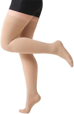 MGANG Medical 15-20 mmHg Compression Stockings for Women & Men, Pair, Thigh High Graduated Compression Socks, Closed Toe, Opaque, Support for Varicose Veins, Edema, DVT, Swelling, Flight, Beige 3XL