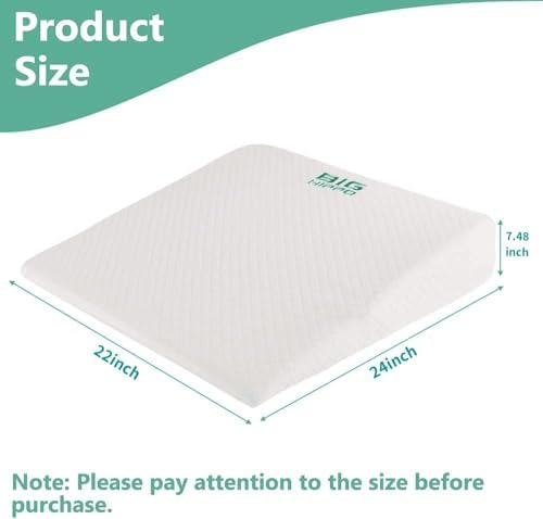 Big Hippo 7.5" Bed Wedge Pillow Memory Foam Cushion，Pillow Wedges for Sleeping and Acid Reflux, Leg, Neck Pain, Snoring, Include Removable Washable Cover, 24 x22 x7.5 inches