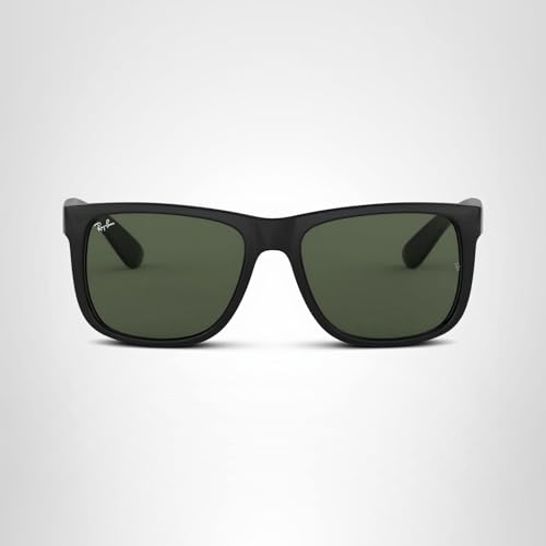 Ray-Ban Unisex RB4165F Justin Low Bridge Fit Rectangular Sunglasses, Black/Dark Green, 55 mm