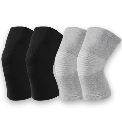 Bamboo Charcoal Compression Knee Sleeve - Elastic Knee Braces Pads Warmers Protective Knee Support for Arthritis and Runners (Gray+Black, Large)
