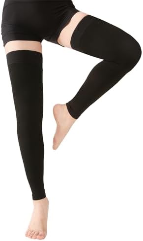 MGANG 15-20 mmHg Compression Stockings for Women & Men, Thigh High Medical Footless Graduated Compression Sleeves with Silicone Dot Band, for Varicose Veins, Edema, Travel, Flight, Pregnant, Black XL