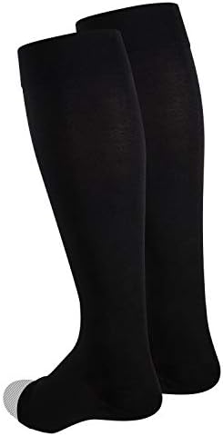 NuVein Medical Compression Stockings, 15-20 mmHg Support for Women & Men, Knee Length, Open Toe, Black, Small