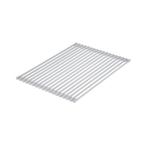 Restaurantware 16.93 x 12.99 Inches Stainless Steel Drying Rack - 12 Count - Clean Tek Professional Dish Drainer, Roll-Up, Non-Slip - Space-Saving Over-The-Sink Rack - Silicone Coated Gray