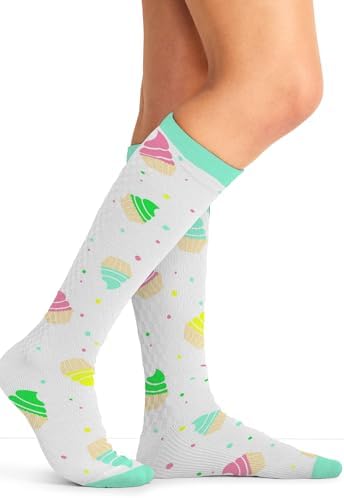 Cherokee Women's 10-15mmHg Compression Socks – Fun Print Knee Highs with Light Support, Soft Feel - PRINTSUPPORT