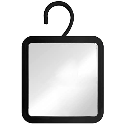 MIRRORVANA Hanging Fogless Shower Mirror for Shaving with 360¡Æ Rotatable Swivel Hook - Anti Fog and Shatterproof 6.3" x 6.3" Surface (Black)