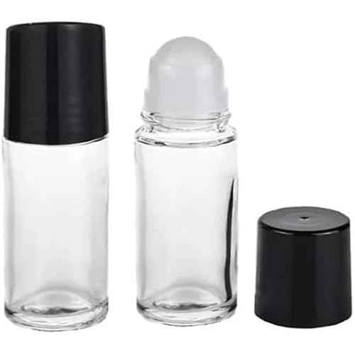 2Pcs Black Clear Empty Glass Essential Oil Roller Bottles Vials Containers Refillable Roll-on Bottles with Refillable Containers Tools and Accessories (30ML)