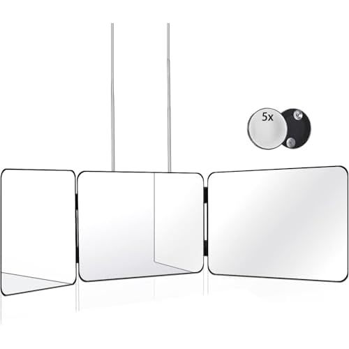 JANMPASK 3 Way Mirror for Self Hair Cutting Tools with Height Adjustable Mirror 360 Trifold for Makeup to See Back of Head (Black)