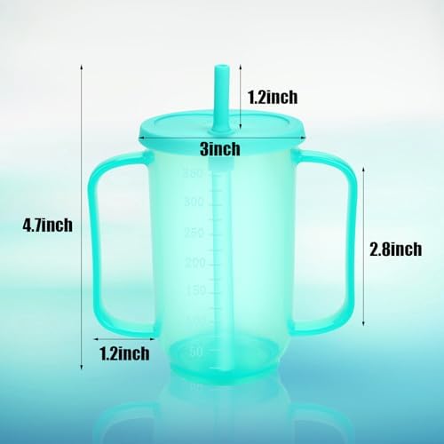 Ysglory Spill Proof Cups for Adults 12 Oz Plastic Elderly Sippy Cup with 2 Handles Straw and Lid Dysphagia Drinking Cups for Adults Hospital Disabled Patients (2)