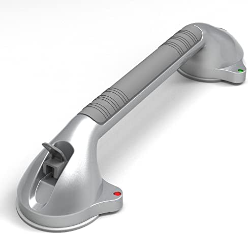 16.5inches Balance Assist Bathroom Shower Handle,Suction Bath Grab Bar with Indicators (Silver/Grey)