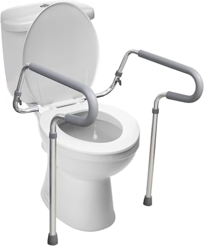 HealthSmart Adjustable Toilet Safety Rails for Seniors, Medical Grade - HandicapToilet Safety Frames for Disabled, Non-Slip Padded, 300lb Capacity Commode Chair with Arms, Toilet Helper for Elderly