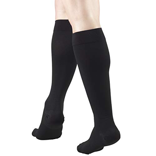 Truform 20-30 mmHg Compression MicroFiber Stockings for Men and Women, Knee High Length, Closed Toe, Black, Medium