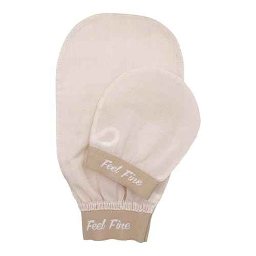 Feel Fine Turkish Exfoliating Mitt Set ? 100% Raw Silk Hammam Kese Glove for Men & Women | Handcrafted Turkish Skin Peeling Scrubber Bath & Sauna Exfoliator (Feel Fine)