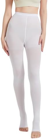 MGANG Medical Compression Pantyhose for Women & Men, 15-20mmHg Graduated Compression Support Tights, Open Toe, Opaque Waist High Compression Stockings for Edema, Varicose Veins, Flight, DVT, White S