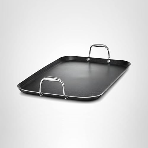 HexClad Hybrid Nonstick Double Burner Griddle, Stay-Cool Handles, Dishwasher-Friendly, Oven-Safe Up to 900°F, Induction Ready, Compatible with All Cooktops