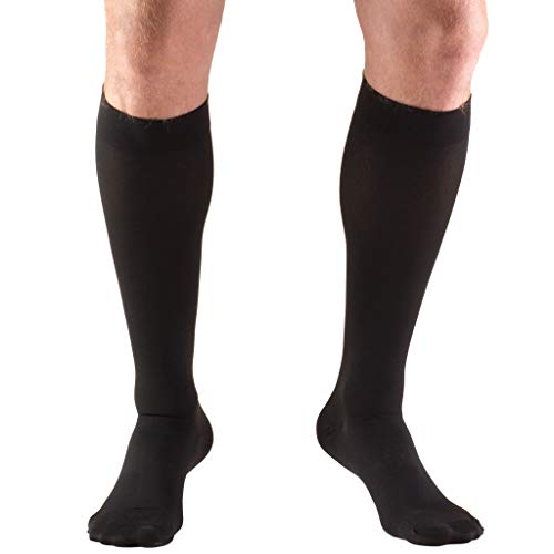 Truform 20-30 mmHg Compression MicroFiber Stockings for Men and Women, Knee High Length, Closed Toe, Black, Large
