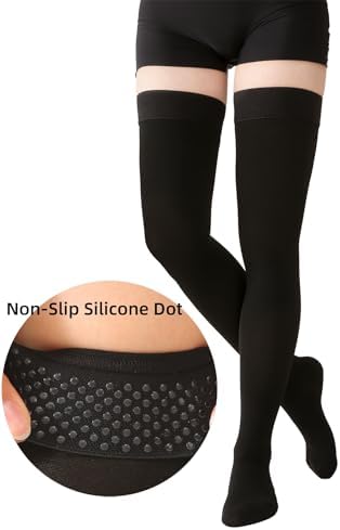 MGANG Medical 15-20 mmHg Compression Stockings for Women & Men, Pair, Thigh High Graduated Compression Socks, Closed Toe, Opaque, Support for Varicose Veins, Edema, DVT, Swelling, Flight, Black L