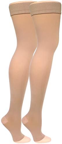 Truform Women's Compression Stockings, 20-30 mmHg, Thigh High Length, Open Toe, Opaque, Beige, X-Large