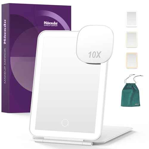 Mocado LED Foldable Travel Makeup Mirror - 5x7 inches 3 Colors Light Modes USB Rechargeable Touch Screen, Portable Tabletop Cosmetic Mirror for Travel, Cosmetic, Office (White)