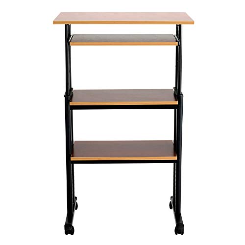 Safco 1929CY MUV Mobile Stand-Up Height-Adjustable Desk,Keyboard Storage, Steel Frame Construction, Durable Melamine Laminate Work Surface, 4 Wheels, Narrow Design