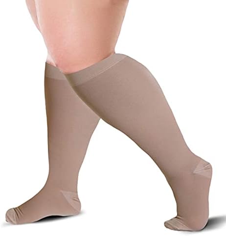 Compression Socks 20-30 mmHg for Women & Men - Knee High Stockings (X-Large, Beige)