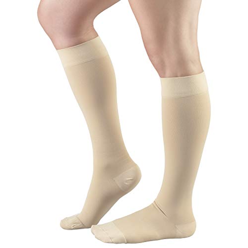 Truform 20-30 mmHg Medical Compression Stockings, Smooth Stretch Microfiber, Knee High, Closed Toe, Beige, Medium