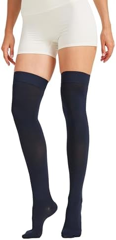 MGANG Medical 15-20 mmHg Compression Stockings for Women & Men, Pair, Thigh High Graduated Compression Socks, Closed Toe, Opaque, Support for Varicose Veins, Edema, Swelling, Flight, Navy Blue 3XL