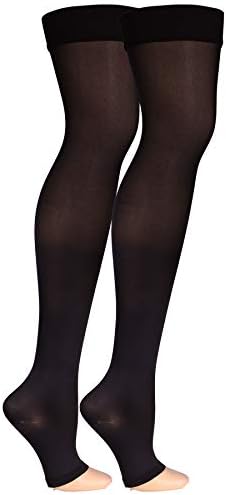 Truform Women's Compression Stockings, 20-30 mmHg, Thigh High Length, Open Toe, Opaque, Black, Small